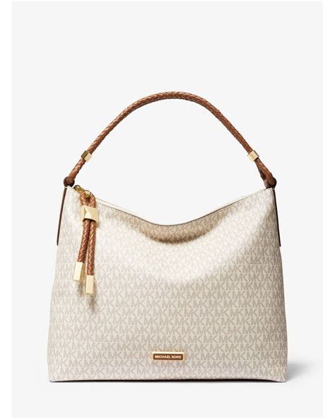 Michael Kors Griffin Large Logo Jacquard Shoulder Bag in Vanilla